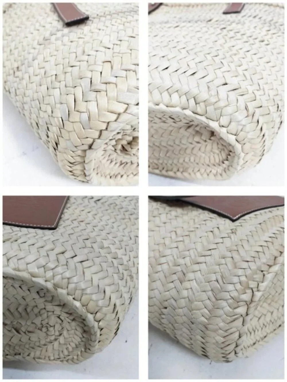 Authentic Loewe Large Basket Palm Leaf Leather Tote Bag